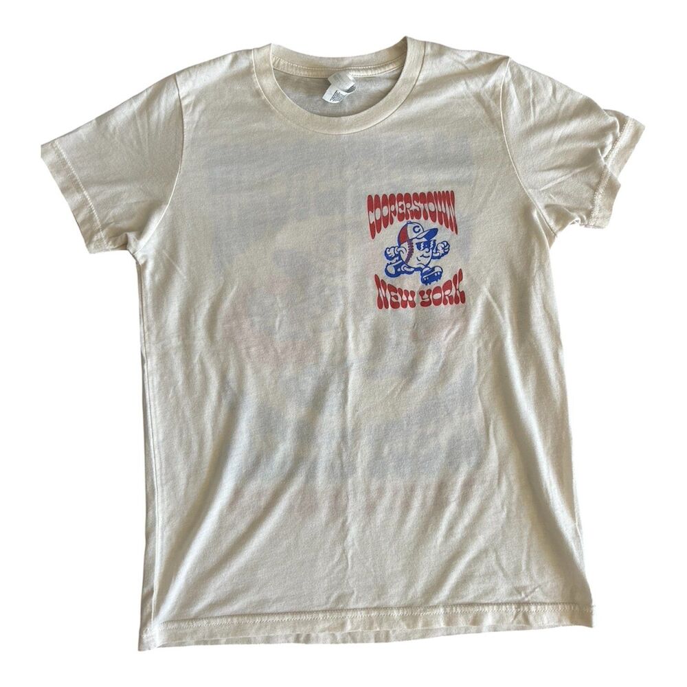 Cooperstown New York Graphic T-Shirt Cream, Red and Blue Unisex Youth Medium